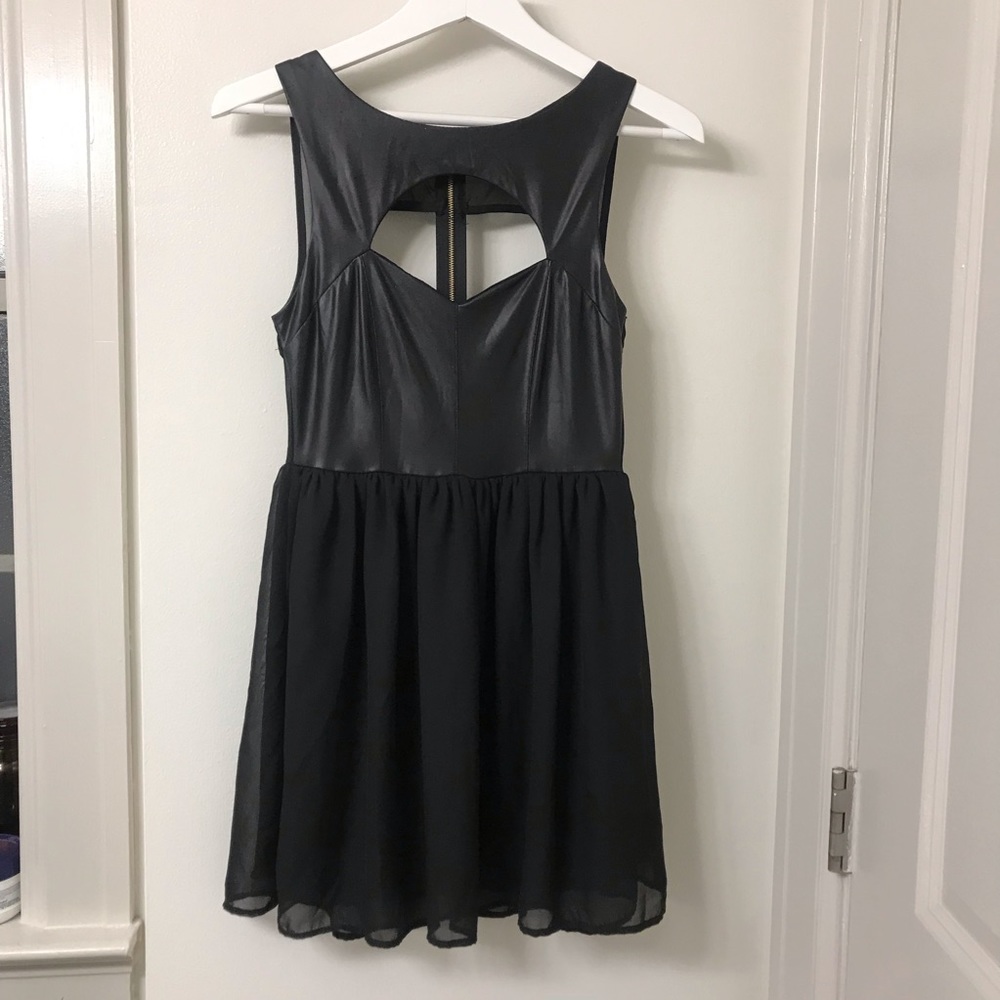 Backless Vegan Leather Mini Dress with Cut-out